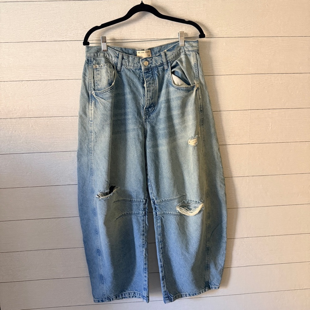 We The Free Good Luck Mid Rise Barrel Jeans in Barnyard Blue Size 29 - Picture 6 of 10